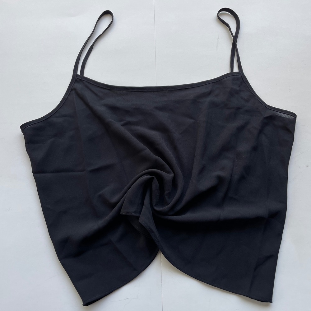 Womens Sheer Black Tank Top Flowy Cami Casual‎ Party Sexy Blouse Medium